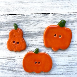 Pumpkin Button with button holes, Holiday button, Halloween Button, Ceramic Button - sold individually