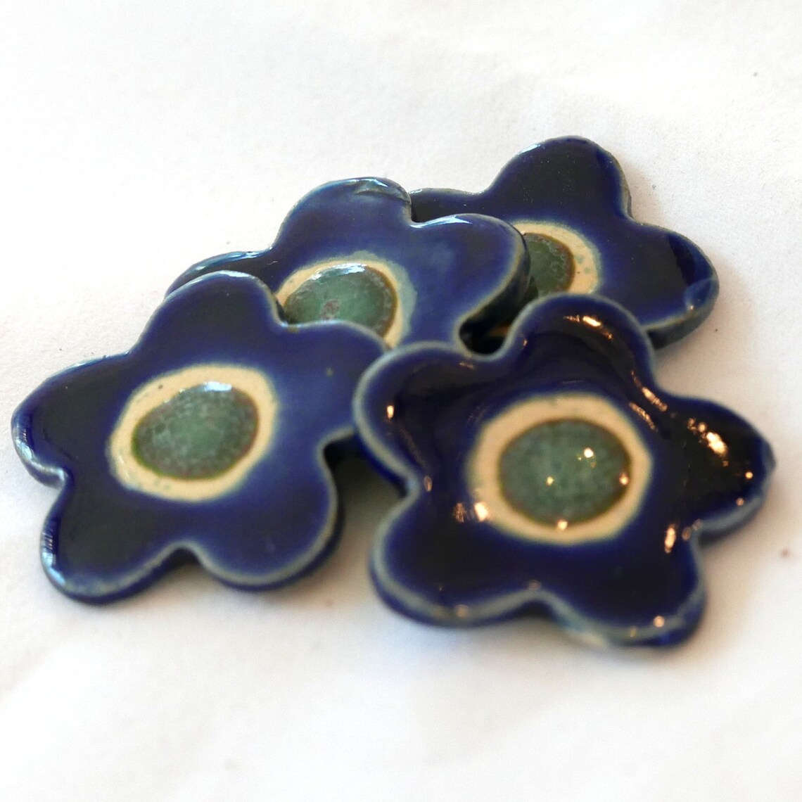 Ceramic Buttons Flower Buttons Blue & Kiwi Green 1 Etsy
