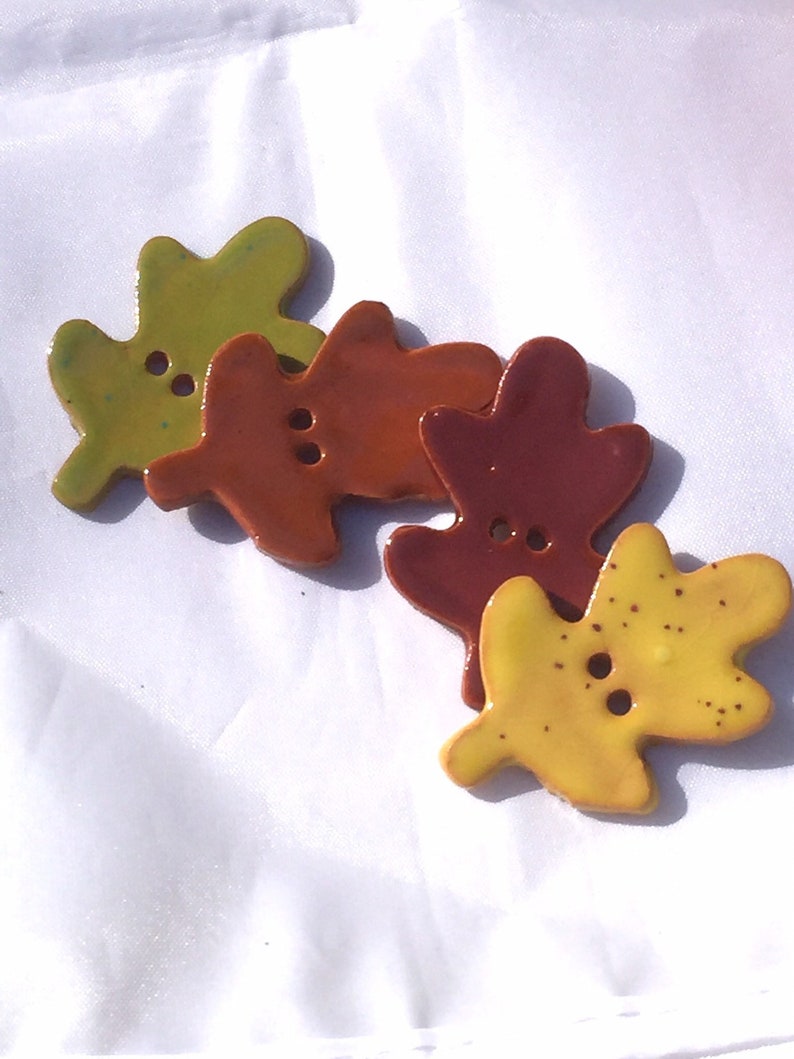 Ceramic button Oak leaf button Fall button sold individually speckled yellow