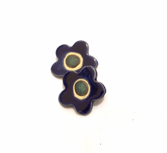 Ceramic Buttons Flower Buttons Blue & Kiwi Green 1 Etsy