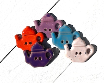 Teapot Button, Ceramic Button - sold individually - different colors available