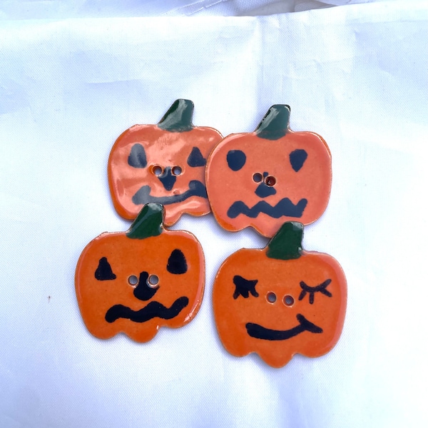 Sale: Jack-o'-lantern Button with button holes, Holiday button, Halloween Button, Ceramic Button - sold individually