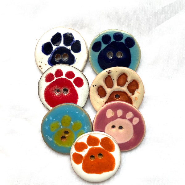 1 3/16" Paw Print Buttons - different colors and sizes available - Ceramic Buttons - Round Buttons - Paw Print Button - sold individually