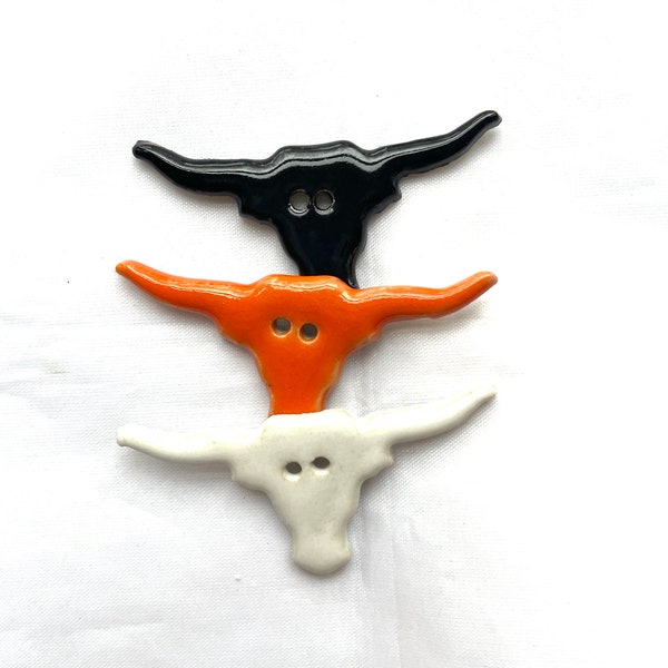 Orange and Black Long Horn Buttons with regular button holes, Ceramic Buttons - sold individually