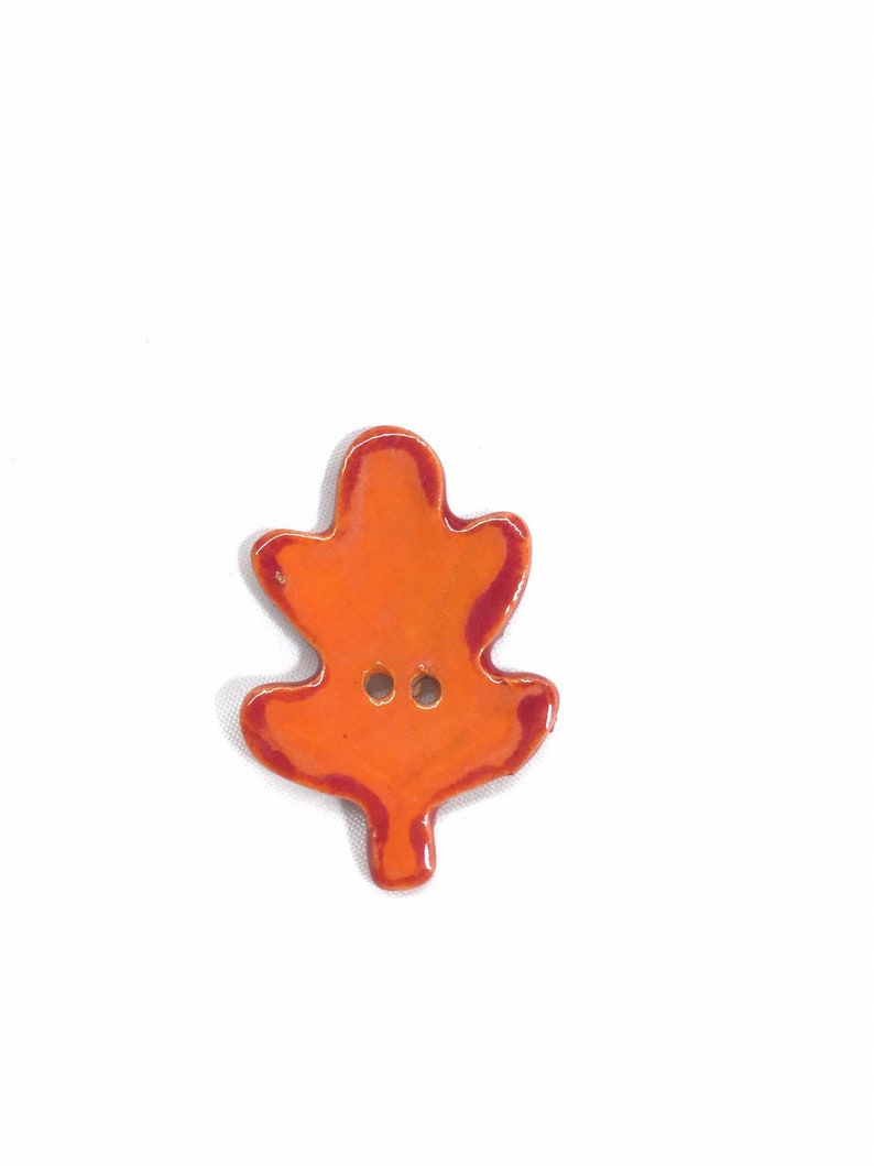 Ceramic button Oak leaf button Fall button sold individually Orange/red