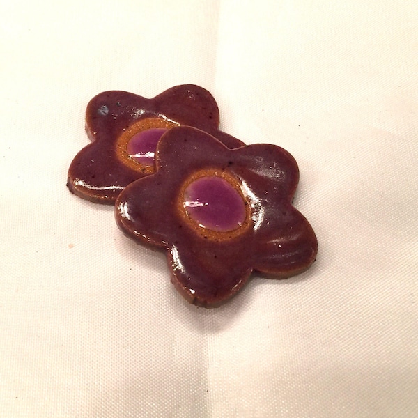 1 1/4" Ceramic Buttons - Flower Buttons - Dark Purple & PInk