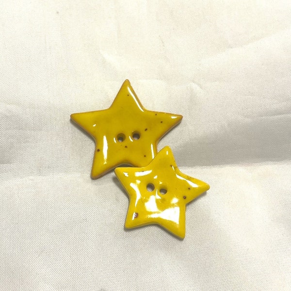 1 5/16” & 1" speckled Yellow Star Buttons - Ceramic Buttons - Ceramic Star Buttons