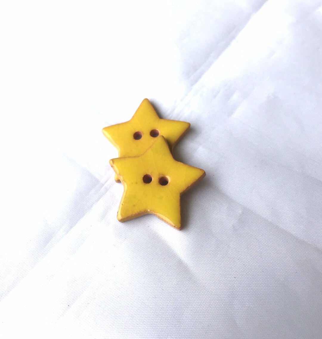 1 Small Yellow Star Buttons Ceramic Star Buttons Sold as Set of 2 Pcs