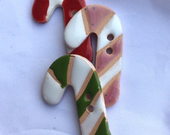 Sale: Candy Cane Buttons, Christmas Buttons, Winter Buttons, Holiday Buttons, Ceramic Buttons