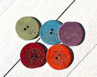 1 1/8" Textured Flower Buttons - Ceramic Buttons - Round Buttons - different colors available - sold individually