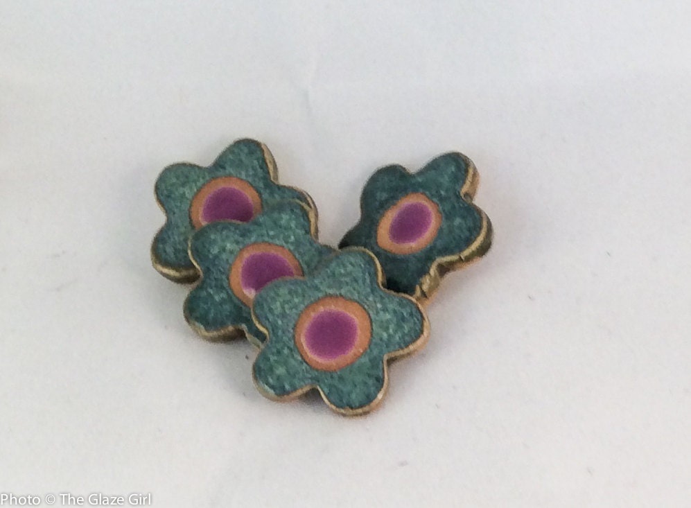 Ceramic Buttons Flower Buttons Kiwi & Pink 1 1/16 Etsy