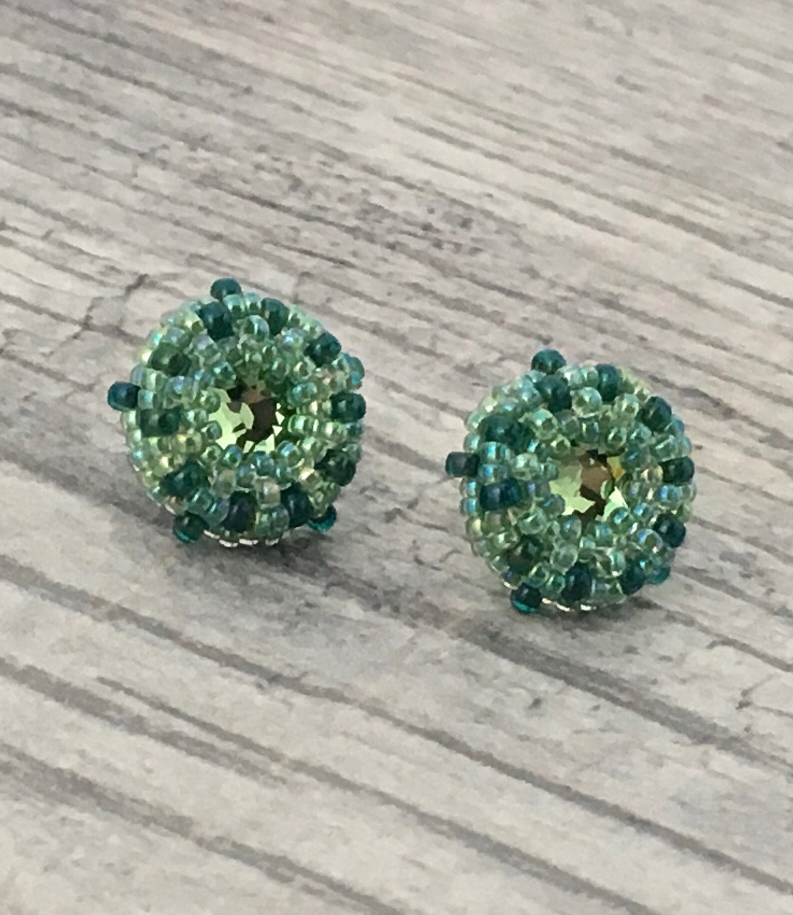 Green Crystal Stud Earrings. Bright Spring Green Posts. Beaded Etsy