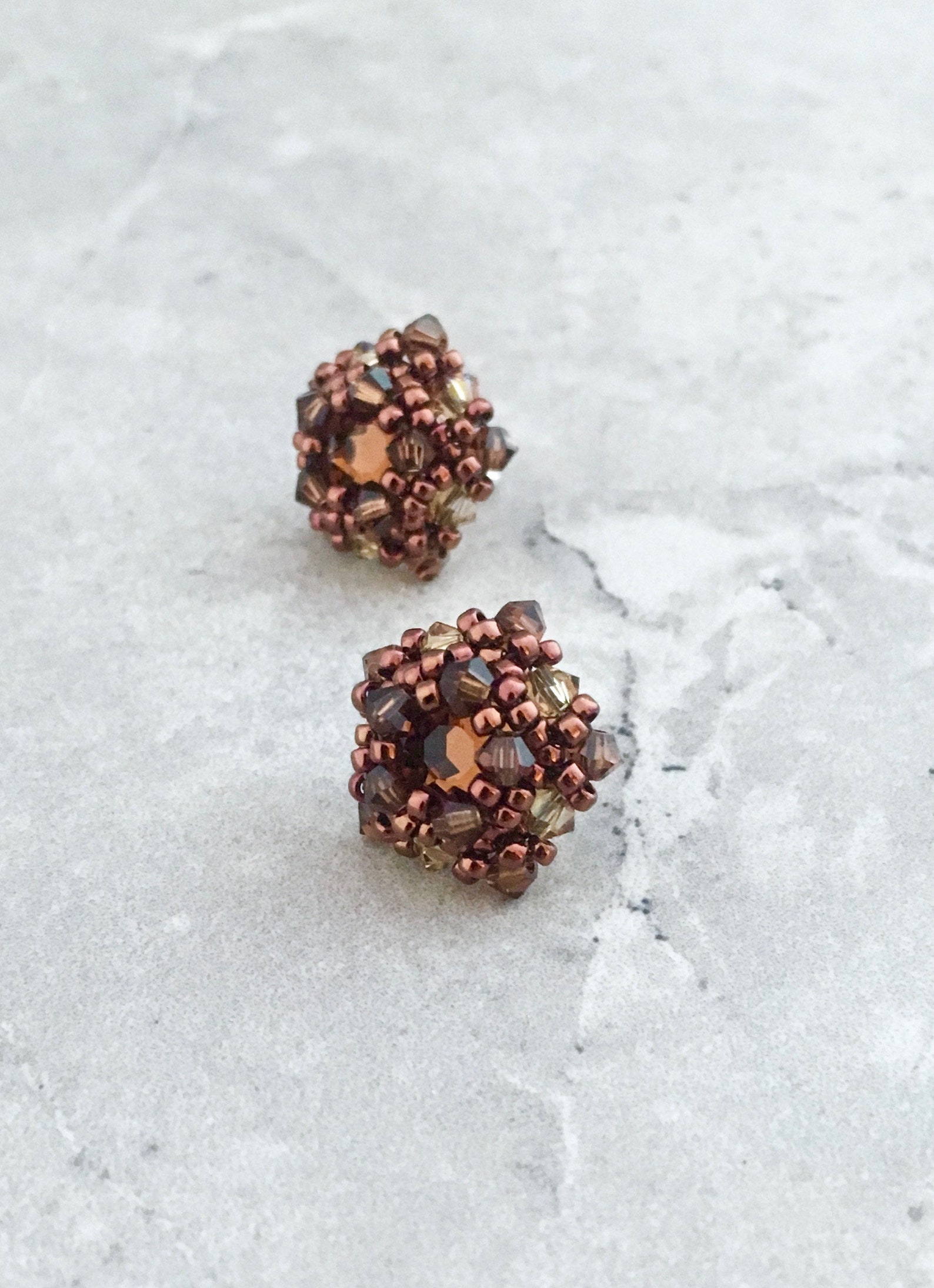 Brown Crystal Earrings. Dark Chocolate Beaded Studs. Coffee Etsy