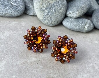 Pendientes de cristal de topacio oscuro. Pendientes de cristal marrón. Pendientes de cuentas. Pendientes para otoño. Pendientes de plata de ley