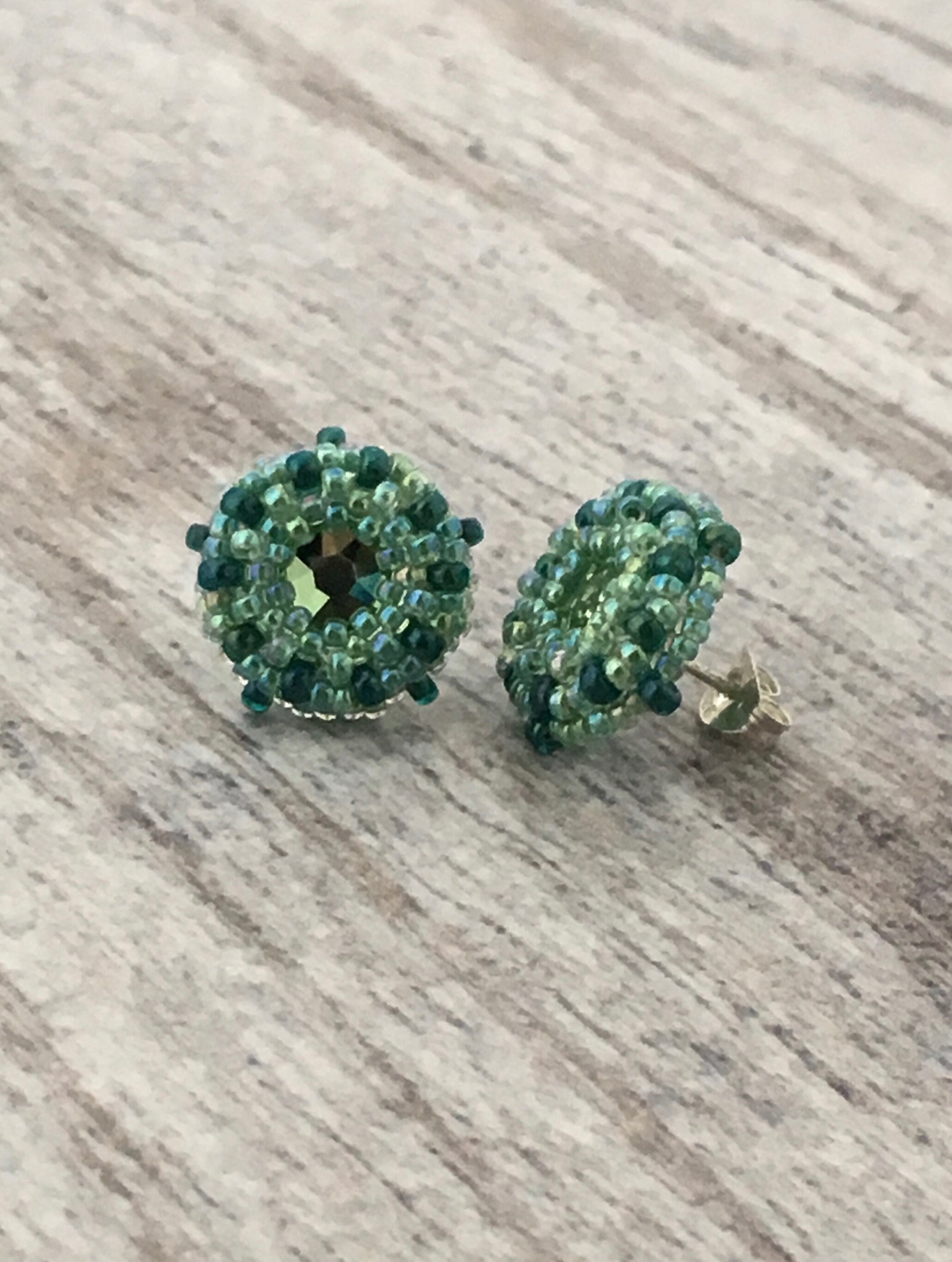 Green Crystal Stud Earrings. Bright Spring Green Posts. Beaded Etsy