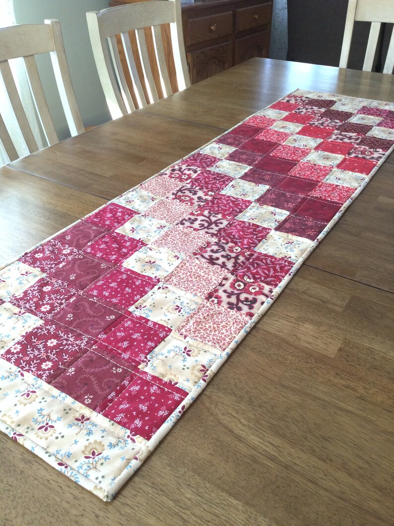 Quilted Table Runner Red and White Table Runner Rustic Table Etsy