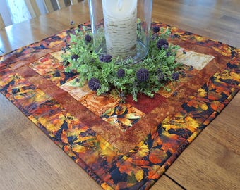 Quilted Fall Table Topper: Autumn Table Runner, 23" Square