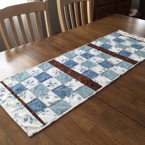 Blue Floral Quilted Table Runner:  Farmhouse Table Decor (15x43)