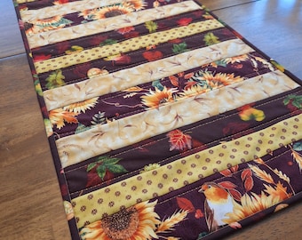 Quilted Fall Table Runner - Autumn Sunflower Table Decor - Thanksgiving Centerpiece, 16x54 Long Quilted Runner