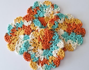 Crochet Coasters - Beverage Coaster Set, Coffee Bar Decor, Cotton Drink Coasters