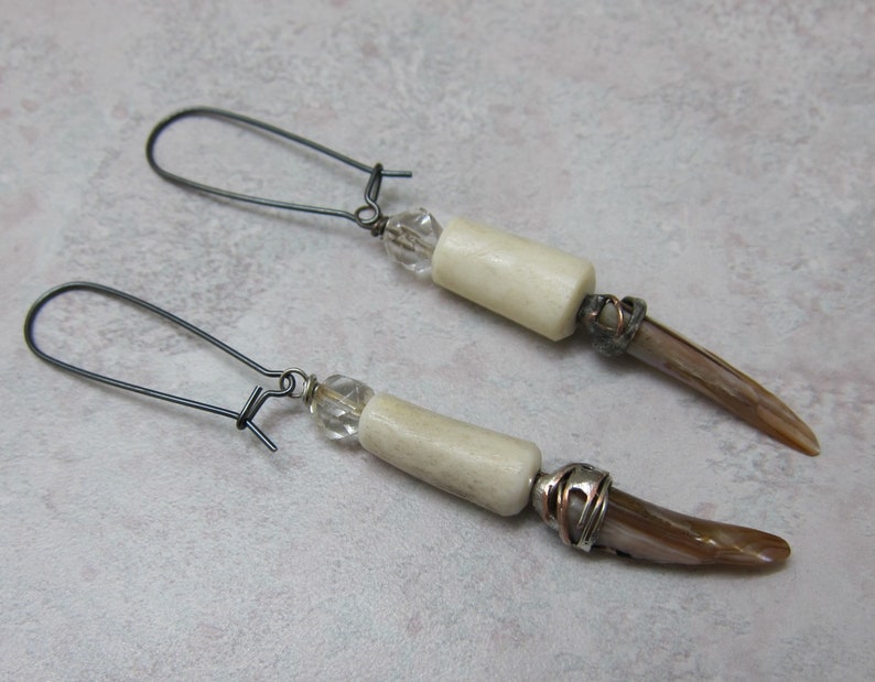 CCAMPE1 Faerie By Silla Storm Element Ostara Antler Earrings Fae Oxidized Silver Kidney Ear Wires Chandelier Crystal Earrings