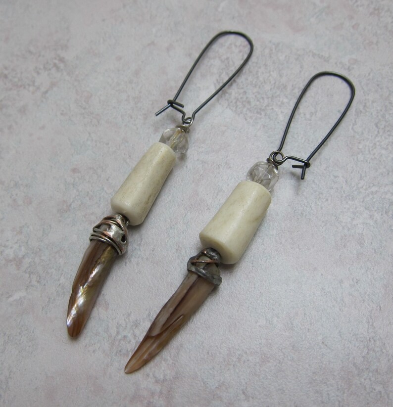 CCAMPE1 Faerie By Silla Storm Element Ostara Antler Earrings Fae Oxidized Silver Kidney Ear Wires Chandelier Crystal Earrings
