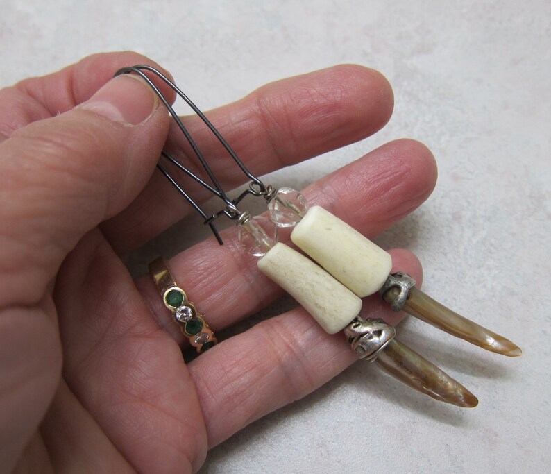 CCAMPE1 Faerie By Silla Storm Element Ostara Antler Earrings Fae Oxidized Silver Kidney Ear Wires Chandelier Crystal Earrings