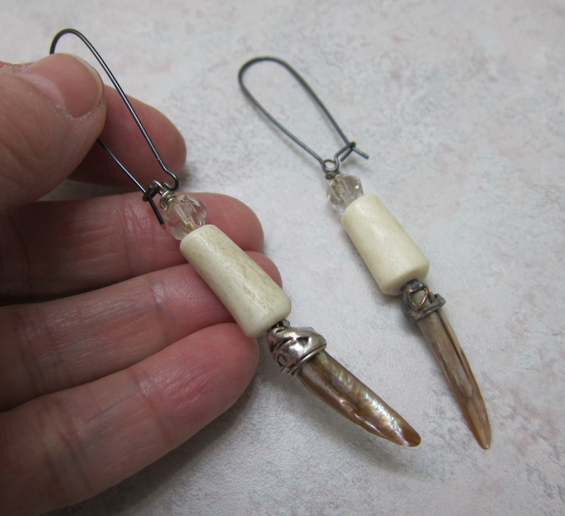 CCAMPE1 Faerie By Silla Storm Element Ostara Antler Earrings Fae Oxidized Silver Kidney Ear Wires Chandelier Crystal Earrings
