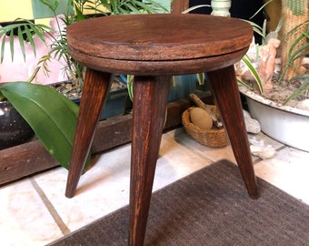 Vintage Small Wooden Stool , Decorative Stool , Plant Stand , Circular Step Stool