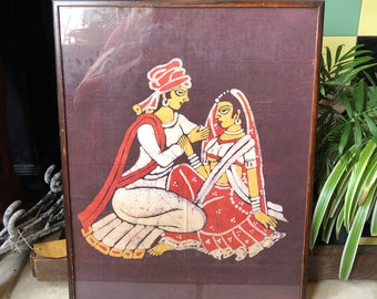 Radha and Krishna Batik , Hindu Wall Art , Divine lovers, Yoga Studio Decor