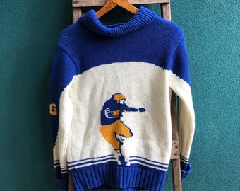 Knit Football Sweater || Kitsch Knit Cardigan ||  Football Collectible || Mens Size Small Knit
