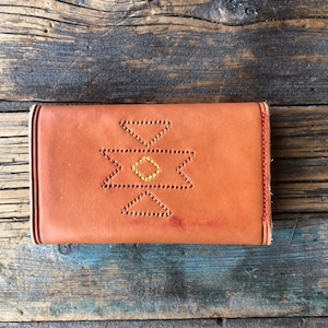 Cartera de cuero occidental, cosida a mano, cartera de cuero bronceado