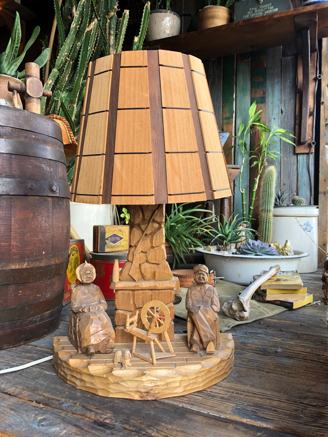 Carved wood lamp outlet
