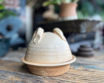 Mantequera de gres vintage / Cerámica artesanal / Jarra de cocina rústica