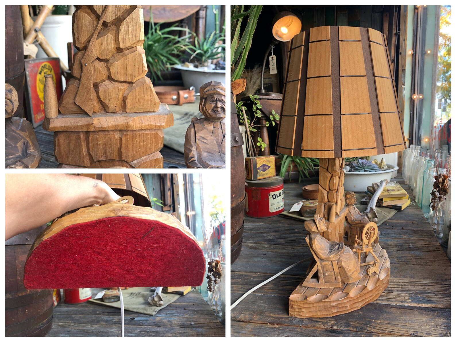 Folk Art Hand Carved Wooden Lamp Folk Art Lamp Wood Etsy