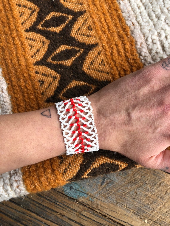 Native Beaded Cuff Bracelet , Authentic Beadwork … - image 1