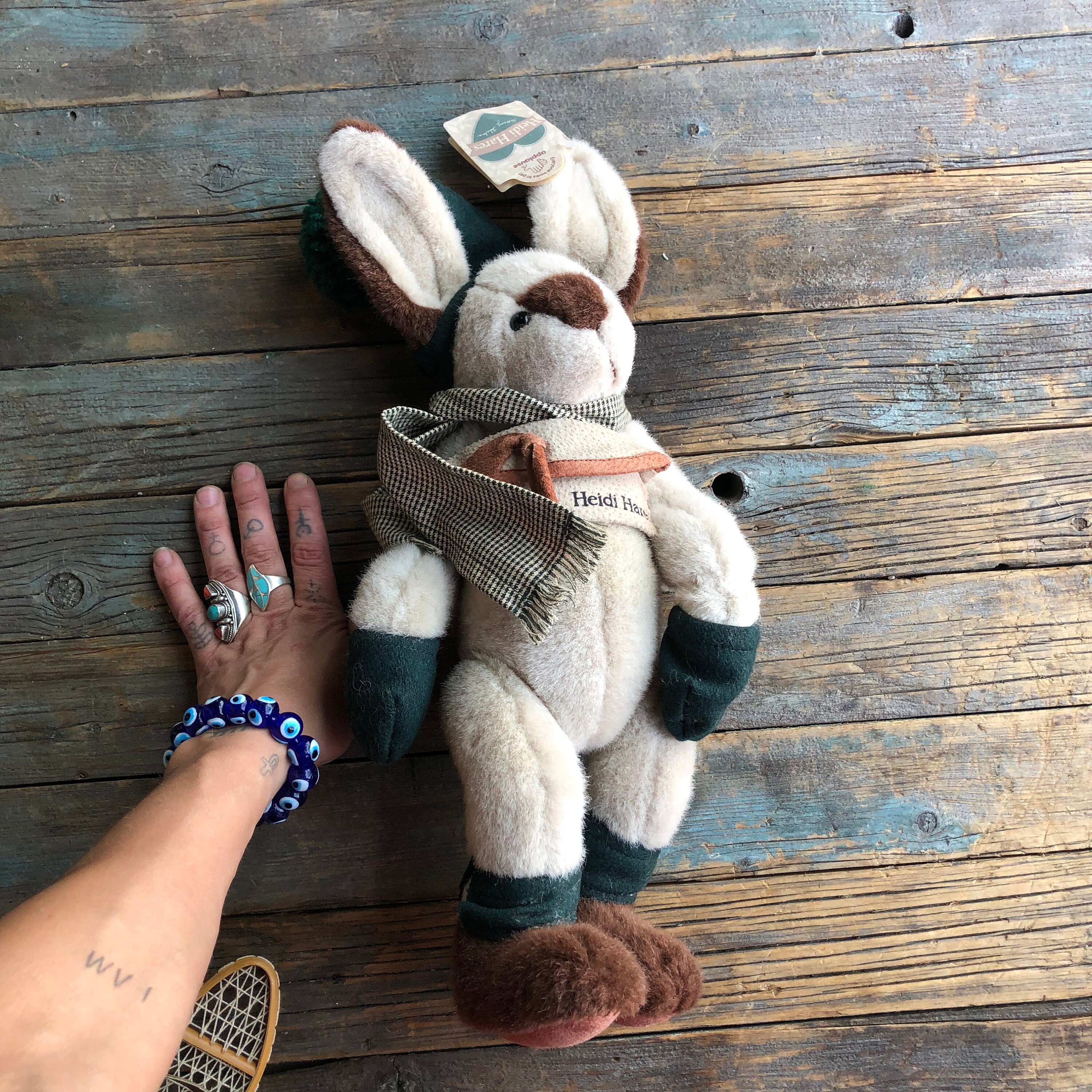 Vintage 1980s Heidi Hare Stuffed Rabbit – Winter Bunny Plush by