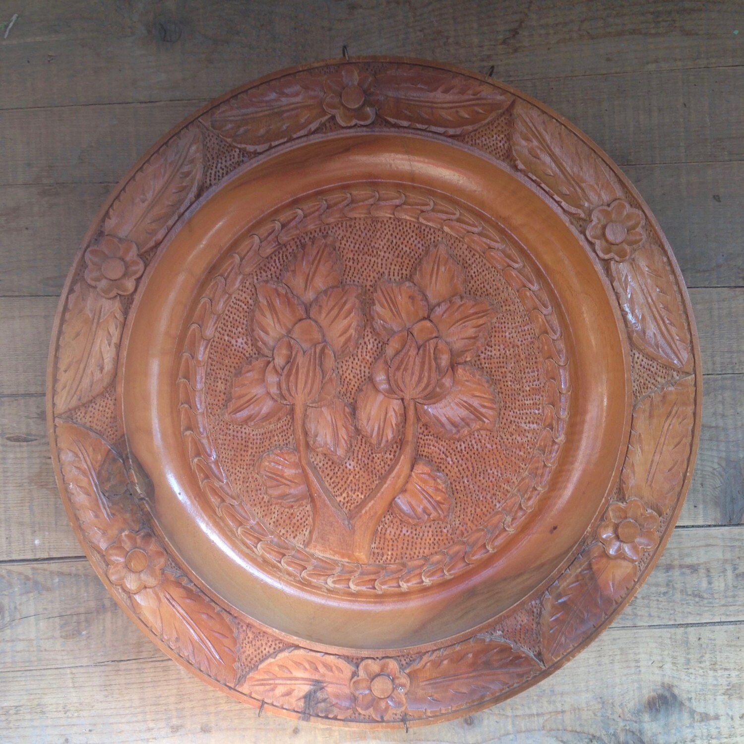 vintage burwood decorative plate / Vintage wooden wall decor/ | Etsy