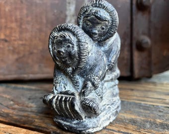 VINTAGE: A Wolf Original Soapstone Carved Figurine - Canada Eskimo