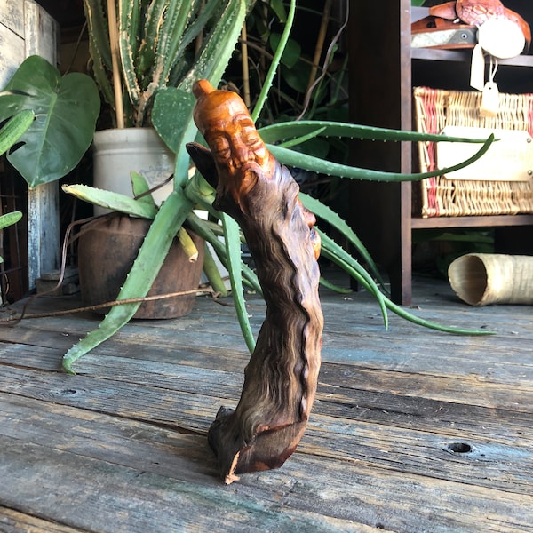 Koa Wood Confucius Carving , Wood Spirit Sculpture , Organic Woodcarving