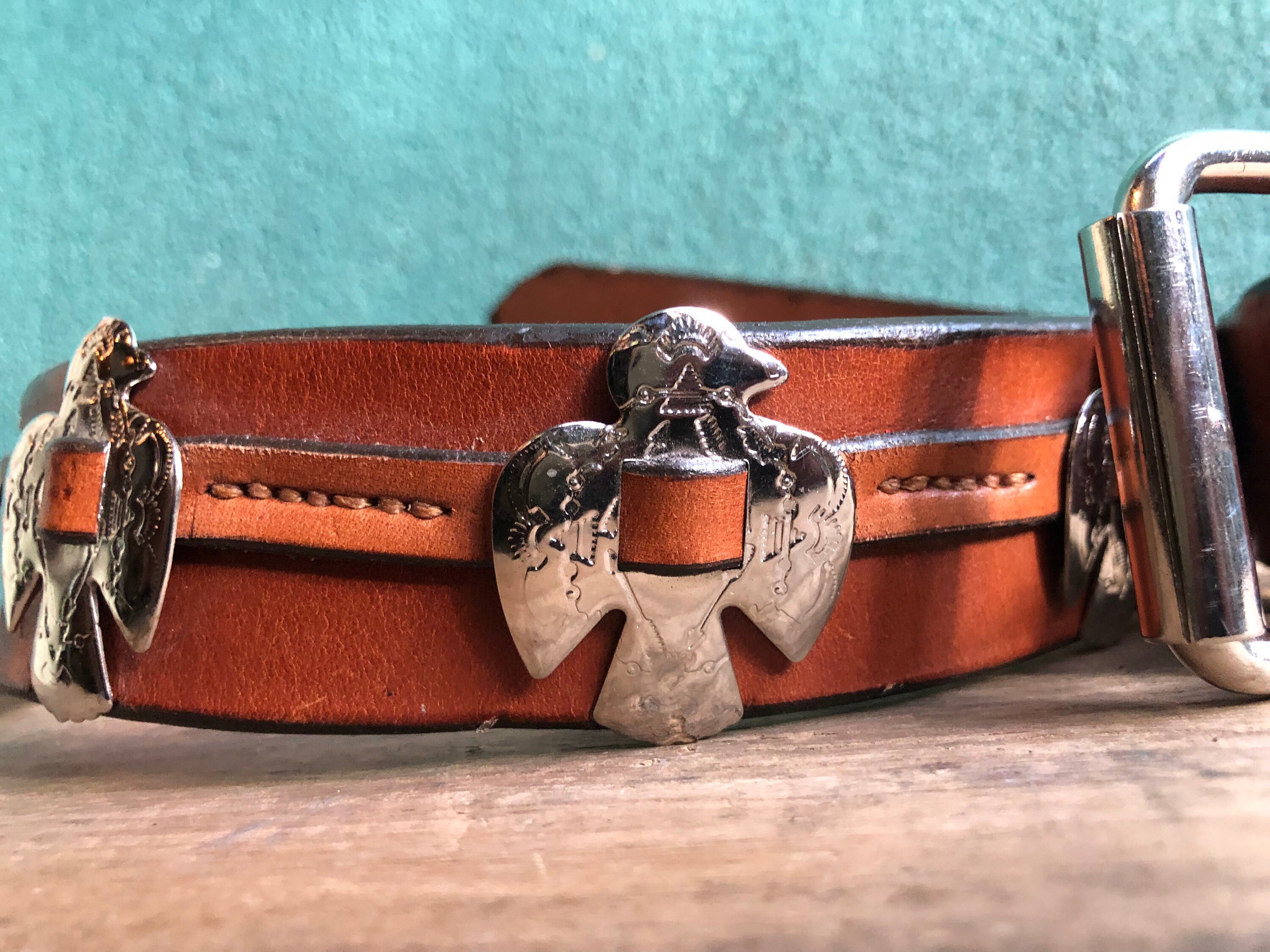 Leather Western Belt Brown USA Thunderbird Buffalo Concho Size 40 Southwestern Men main image 4