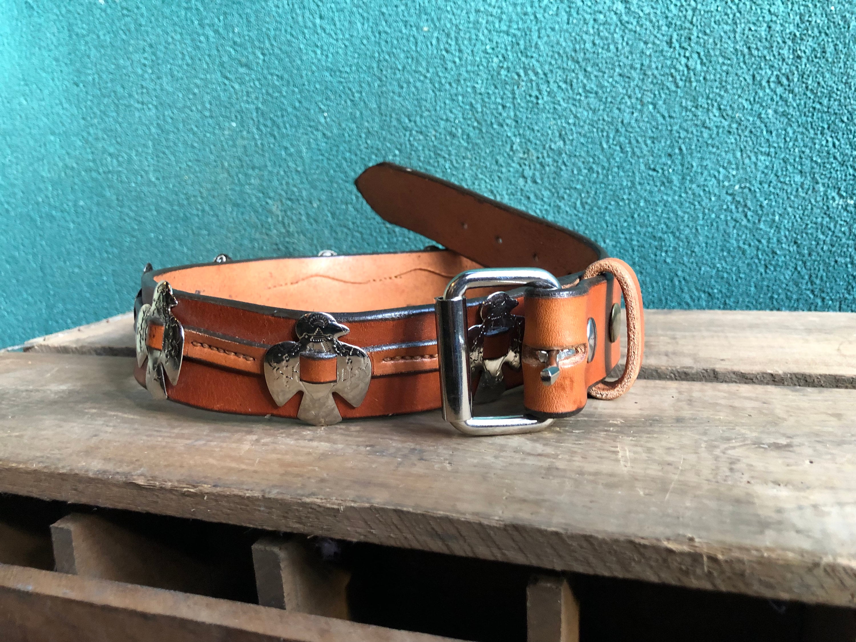 Handcrafted Brown Leather Belt With Thunderbird Conchos  display picture 3