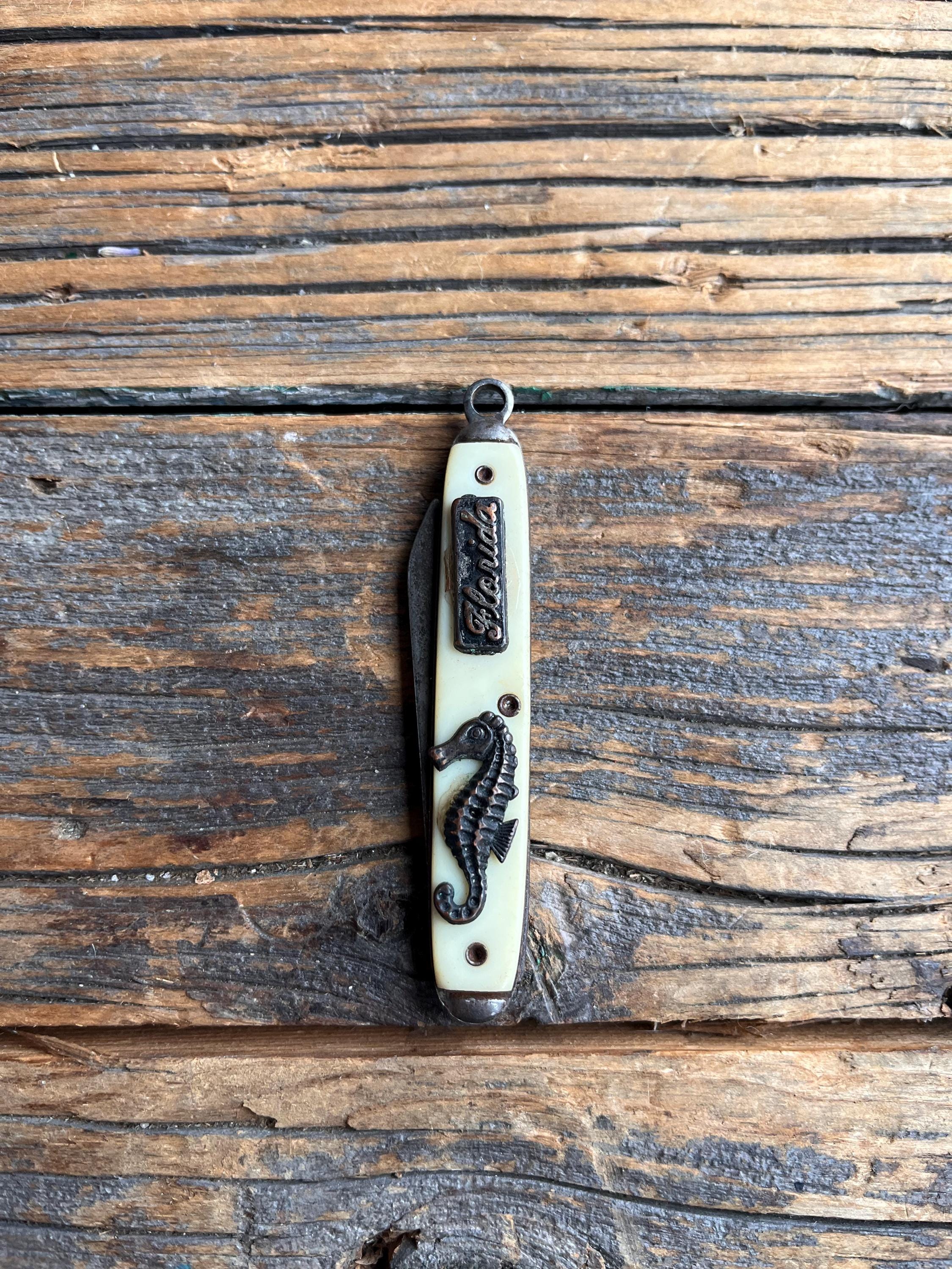 1960s Florida Souvenir Pocket Knife | Seahorse Brass Keychain