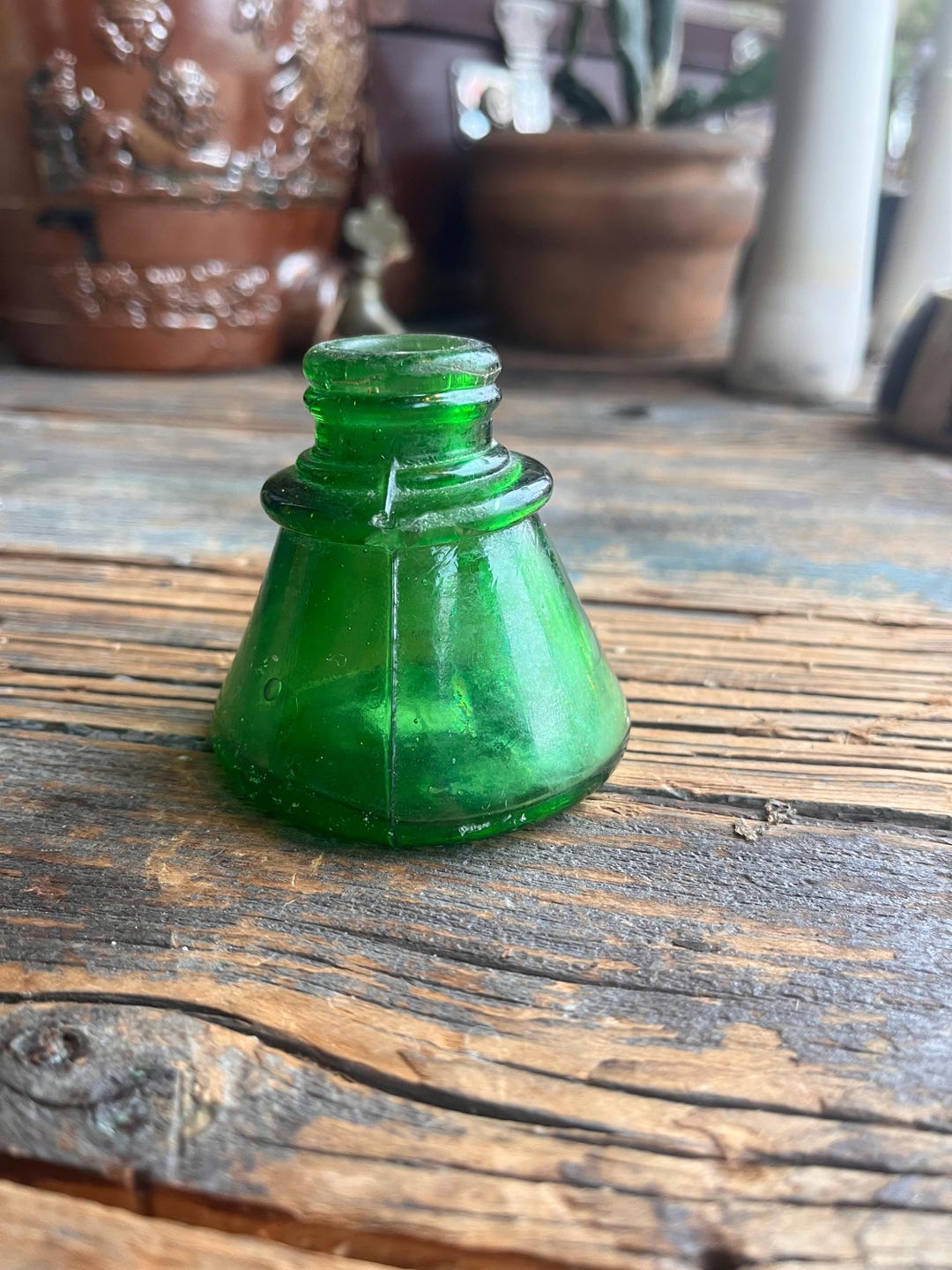 Antique Green Glass Carters Ink Bottle , Green Glass , Collectible Late ...