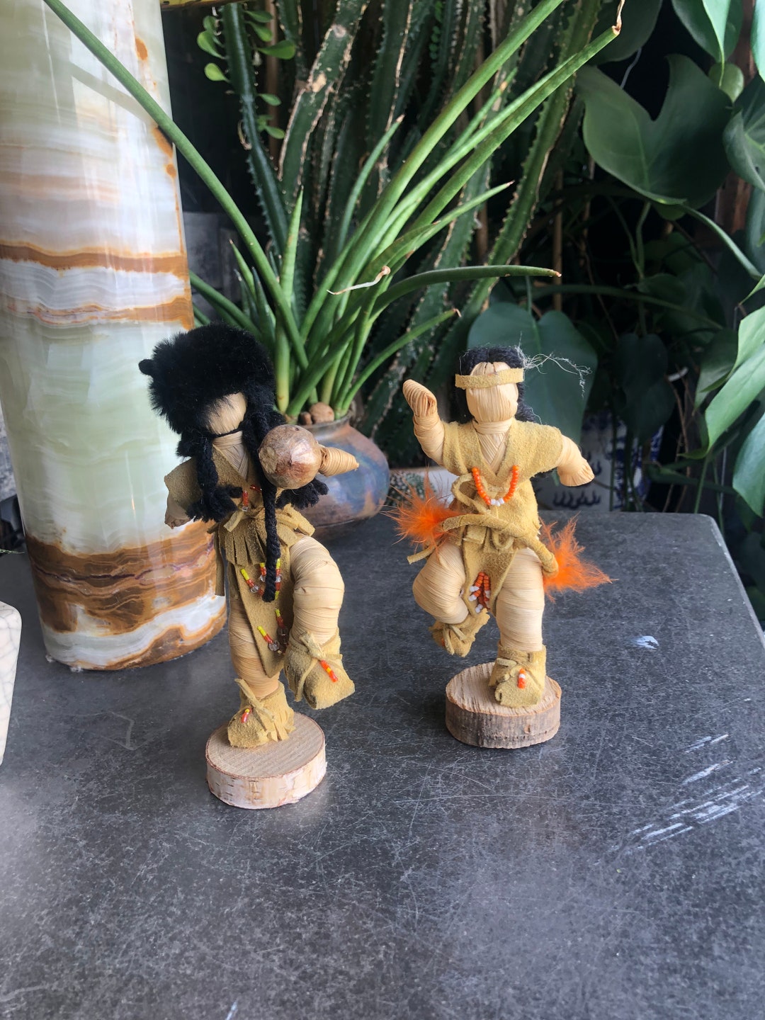 Pair of Iroquois Corn Husk Dolls Native Hand Crafted Corn Dolls