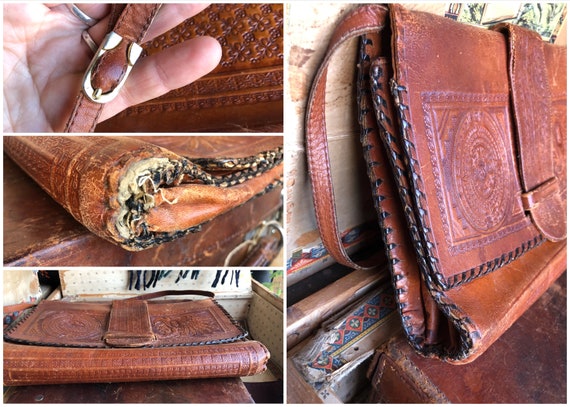 Tooled Leather Purse , Leather Mexican Shoulder B… - image 4