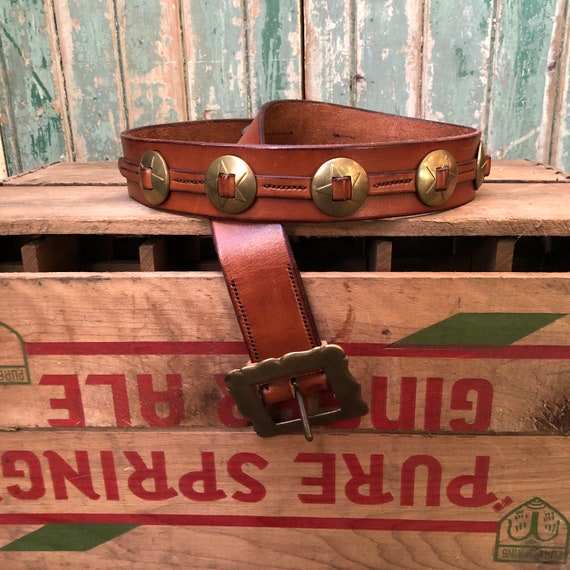 Brown Leather Belt with Star Accents Brown Leather Western Belt with Silver Buckle Star Accents  main image 2