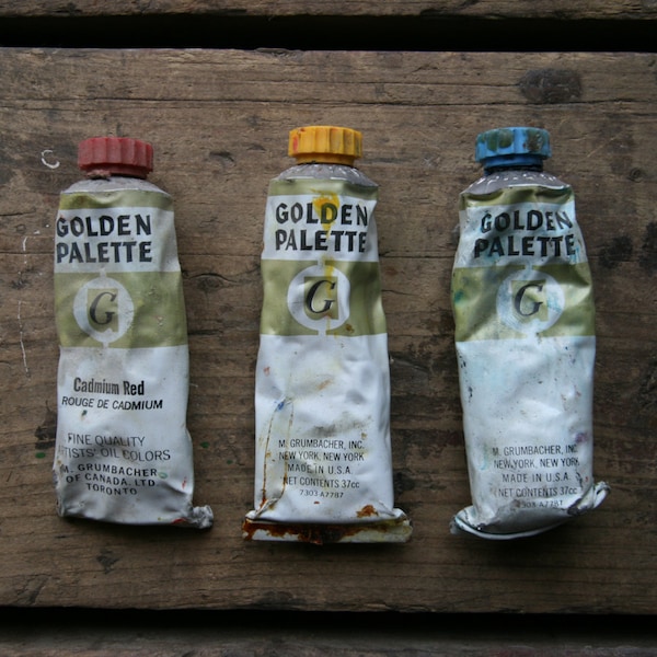 Grumbacher Golden Palette Oil Paints , Vintage Art Supplies , Art Studio Decor