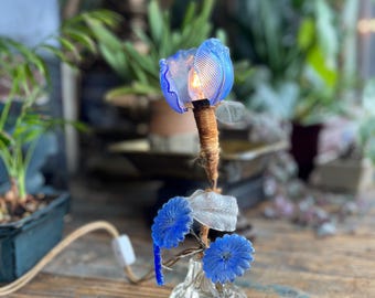 Vintage Art Deco Crystal Glass Flower Lamp | Boudoir Vanity Light |  Antique Accent Lighting