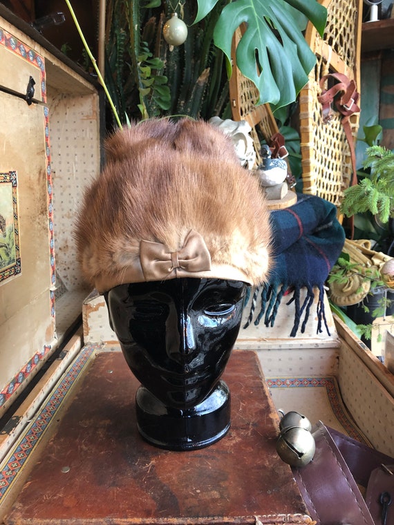 Béret Vintage En Vrai Vison Marron Foncé - Chapeau Fourrure élégant